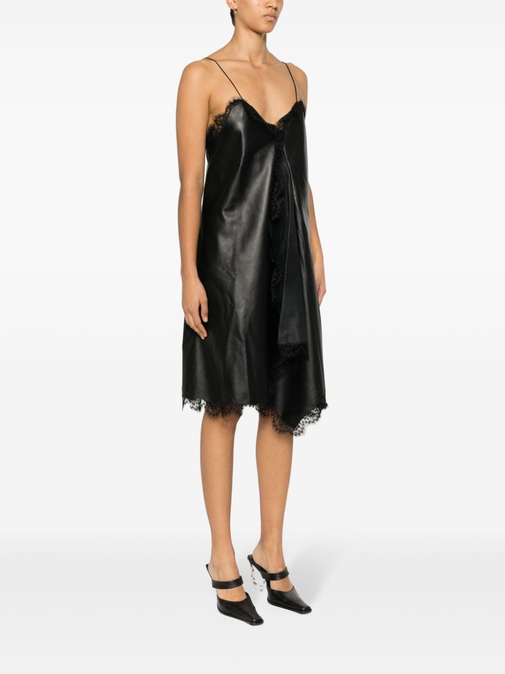 asymmetric leather mini dress - 3