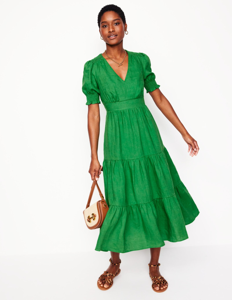 Anna Linen Tiered Midi Dress-Paradise Green 6