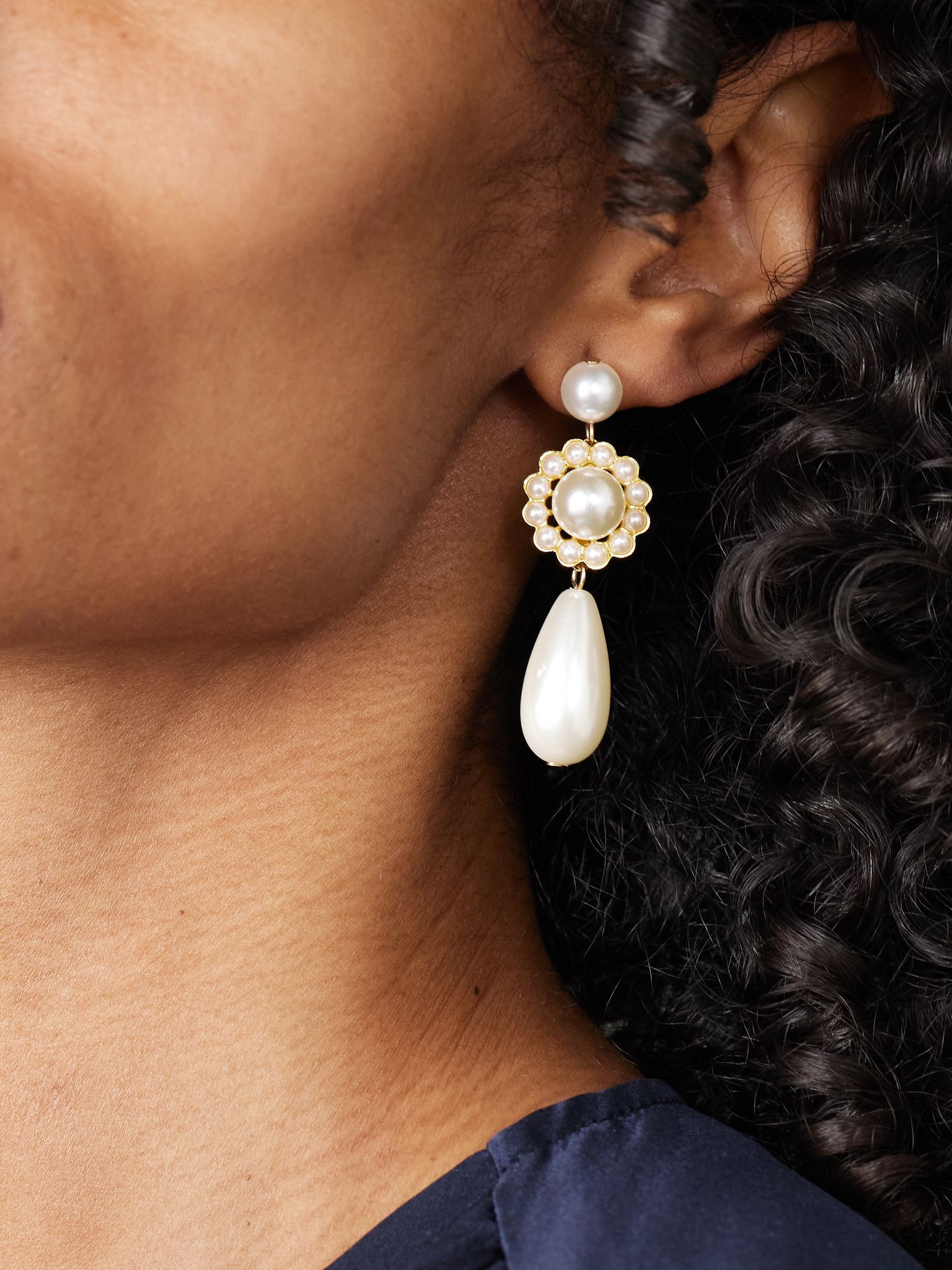 Caretta gold-plated faux pearl earrings Ivory - 2