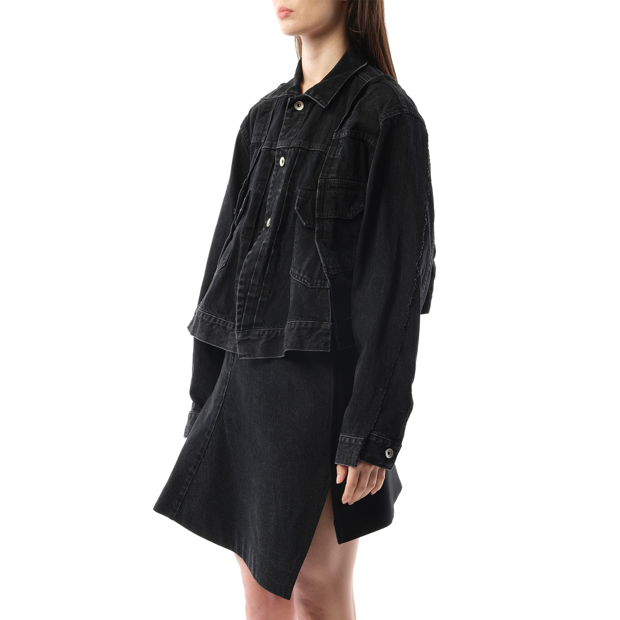 Reconstructed Denim Jacket in Black - 5