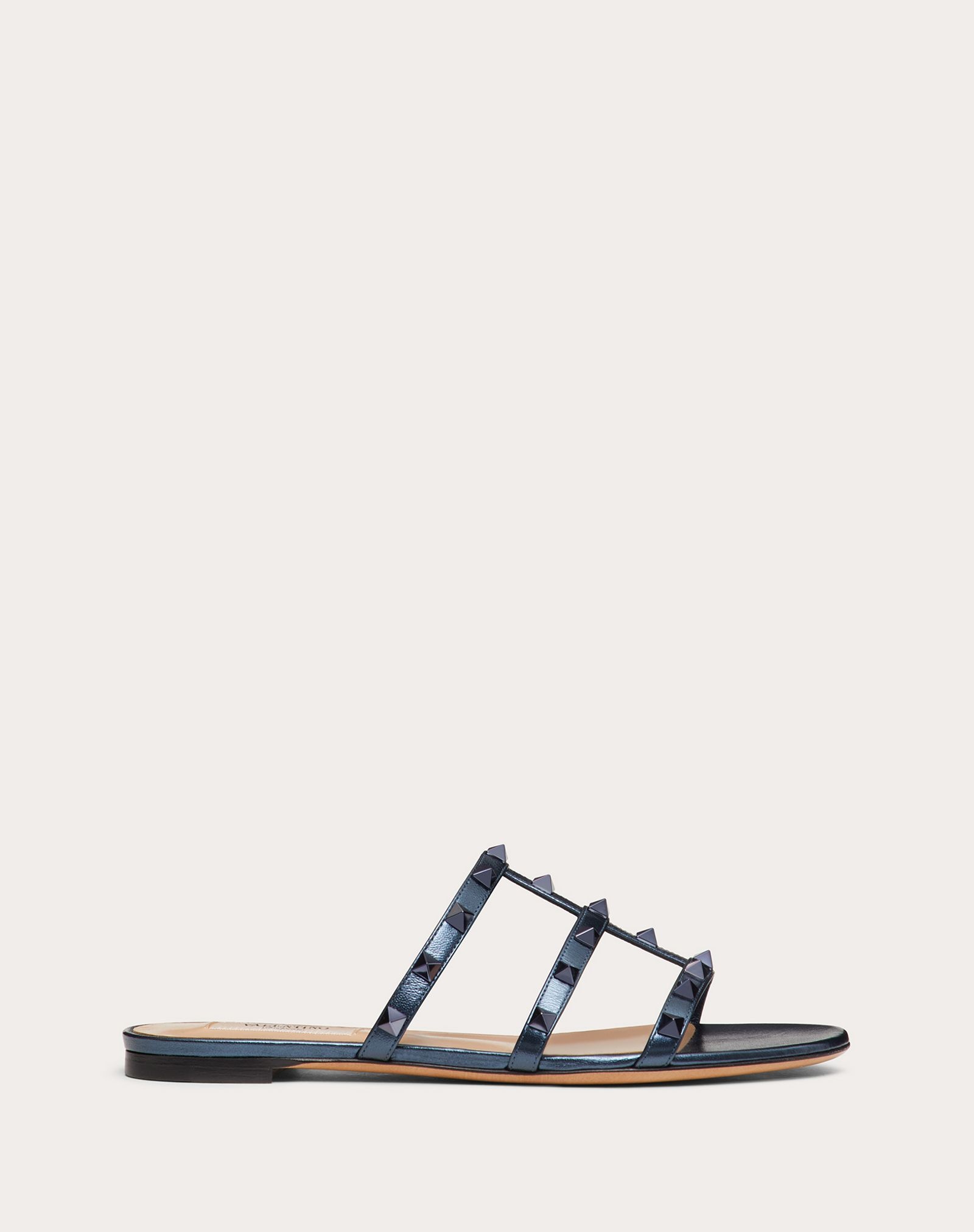 Rockstud Flat Metallic Nappa Slide Sandal - 1