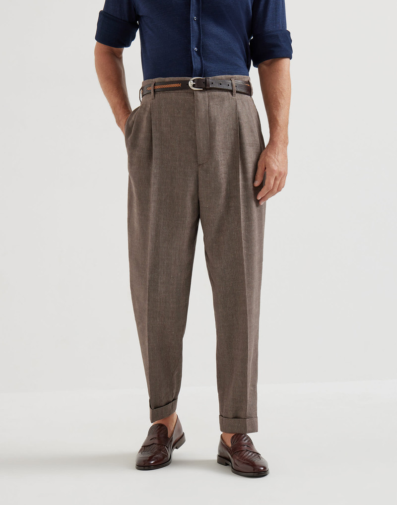 Linen and virgin wool chevron trousers with double pleats 2