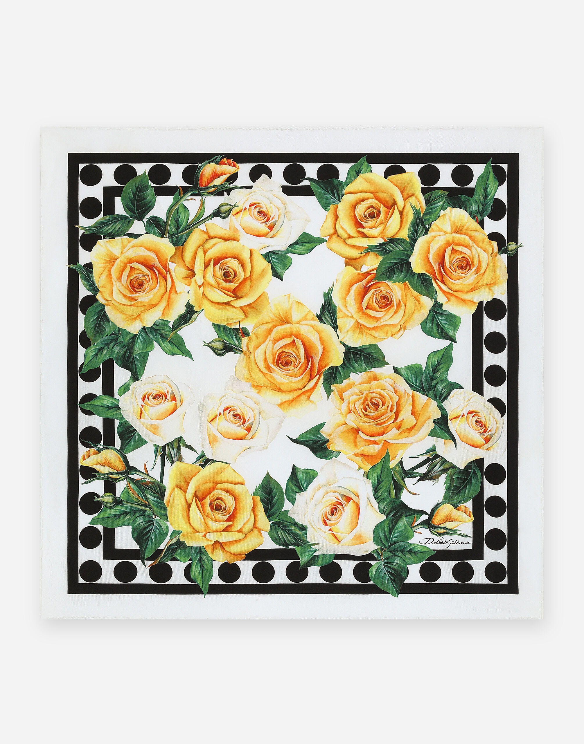 Twill scarf with yellow rose print (50 x 50) - 1
