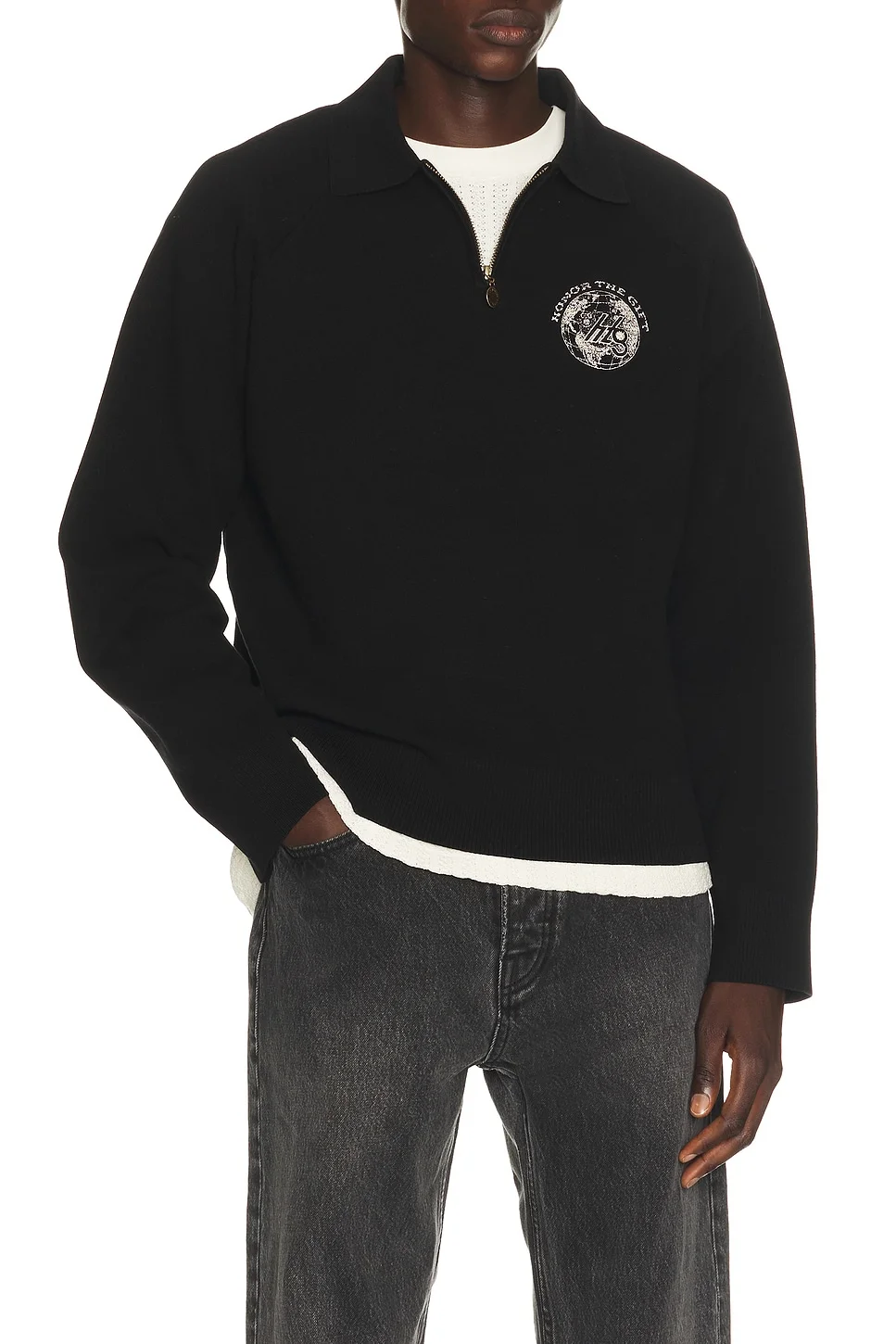 Knitted Zip Long Sleeve Polo - 1