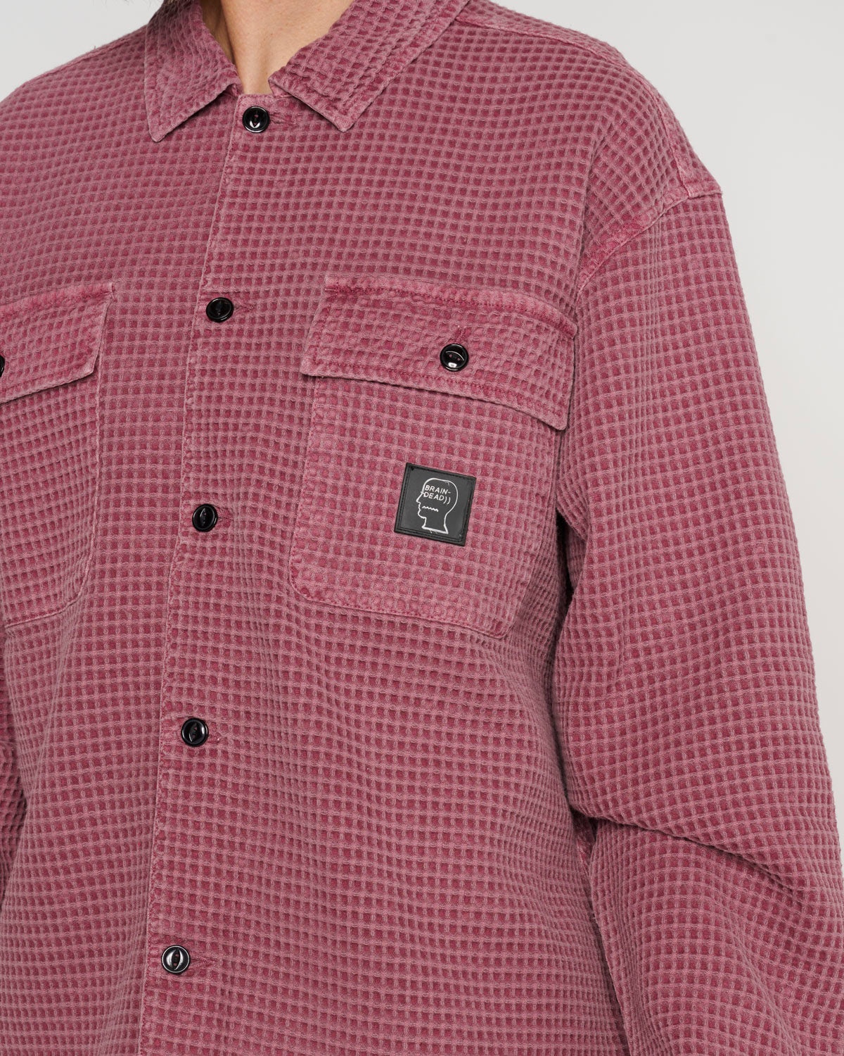 Waffle Button Front Shirt - Raspberry - 6