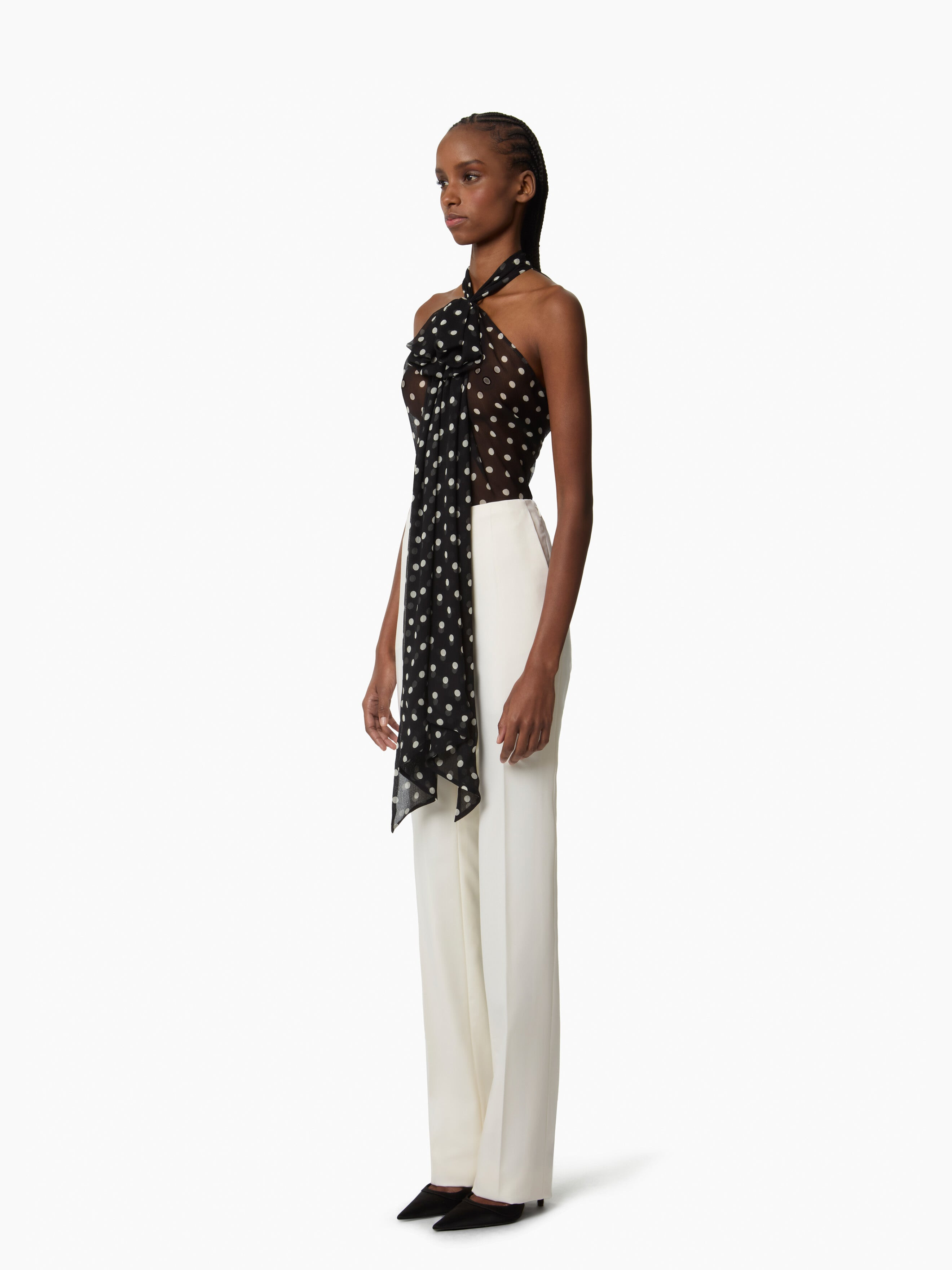 Sleeveless Lavalliere Polka-Dot Shirt - 2