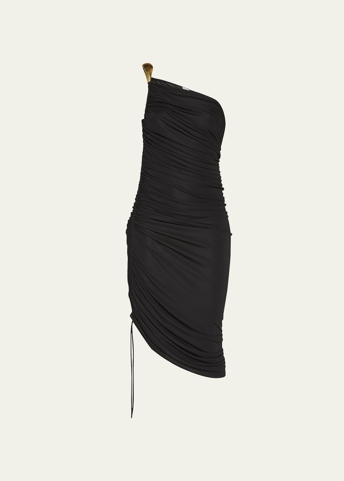 Bottega Veneta One-Shoulder Asymmetric Midi Dress with Gold
