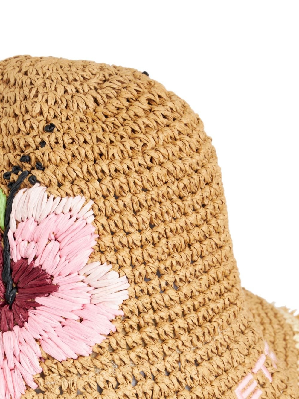 floral-embroidered raffia bucket hat - 2
