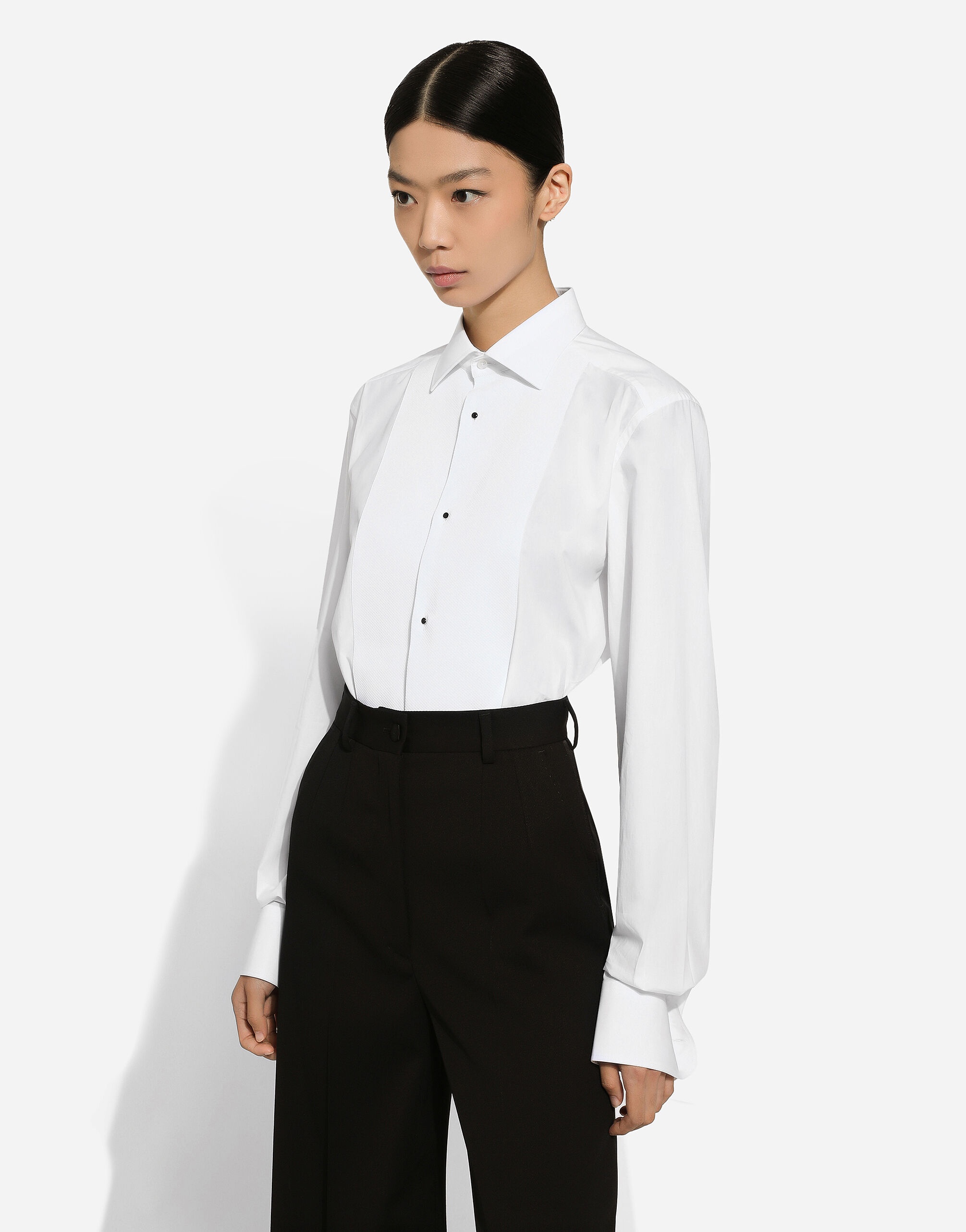 Cotton tuxedo shirt with piqué shirt front - 6