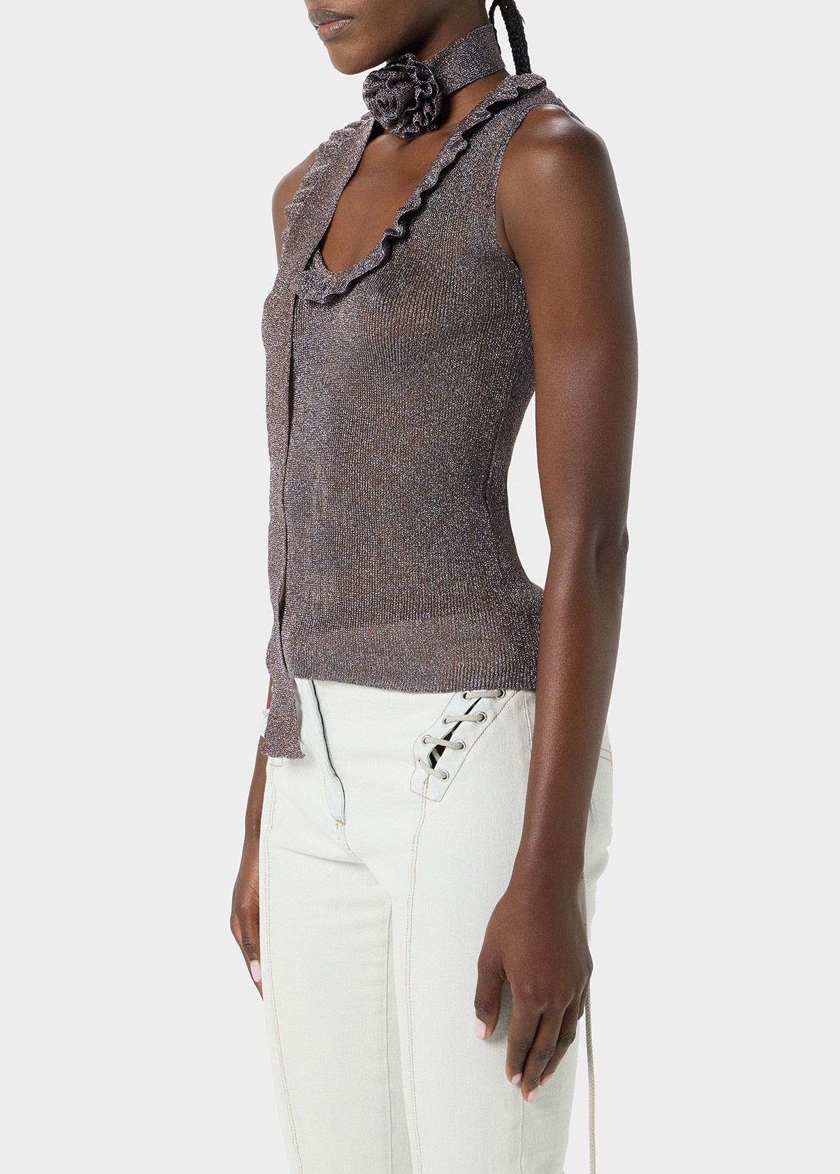 LUREX KNIT TOP WITH 3D ROSE - 5