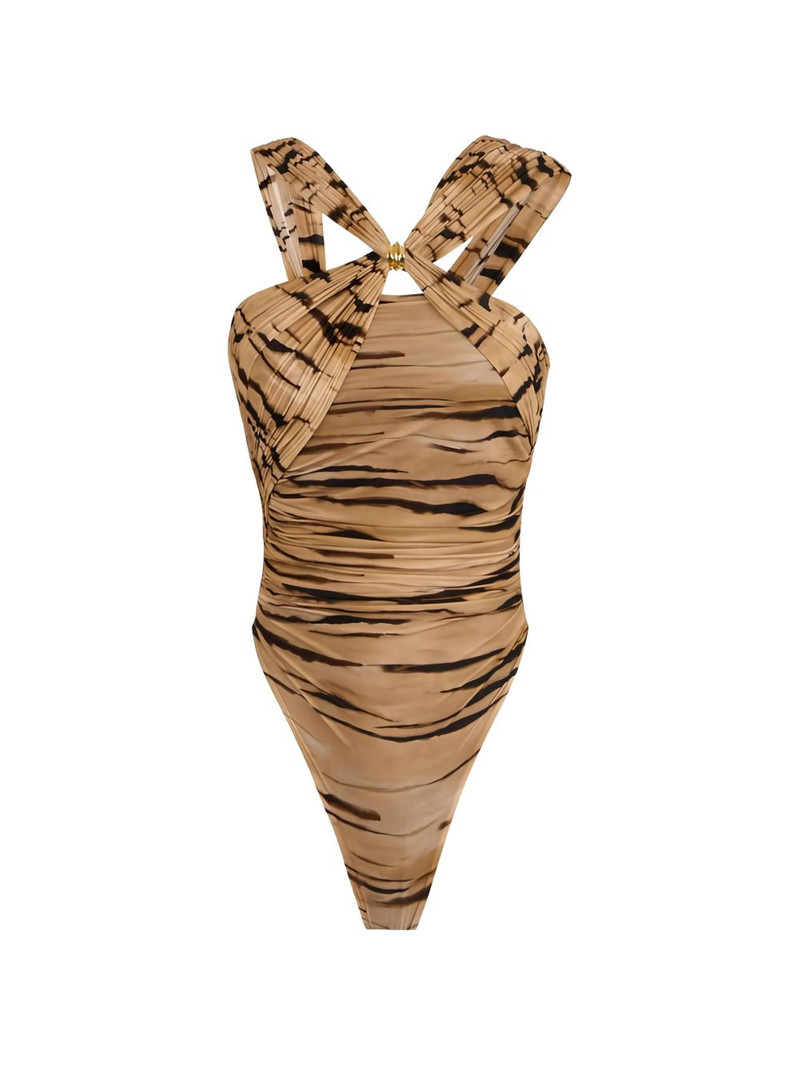 crossed-sash tiger-print bodysuit 1
