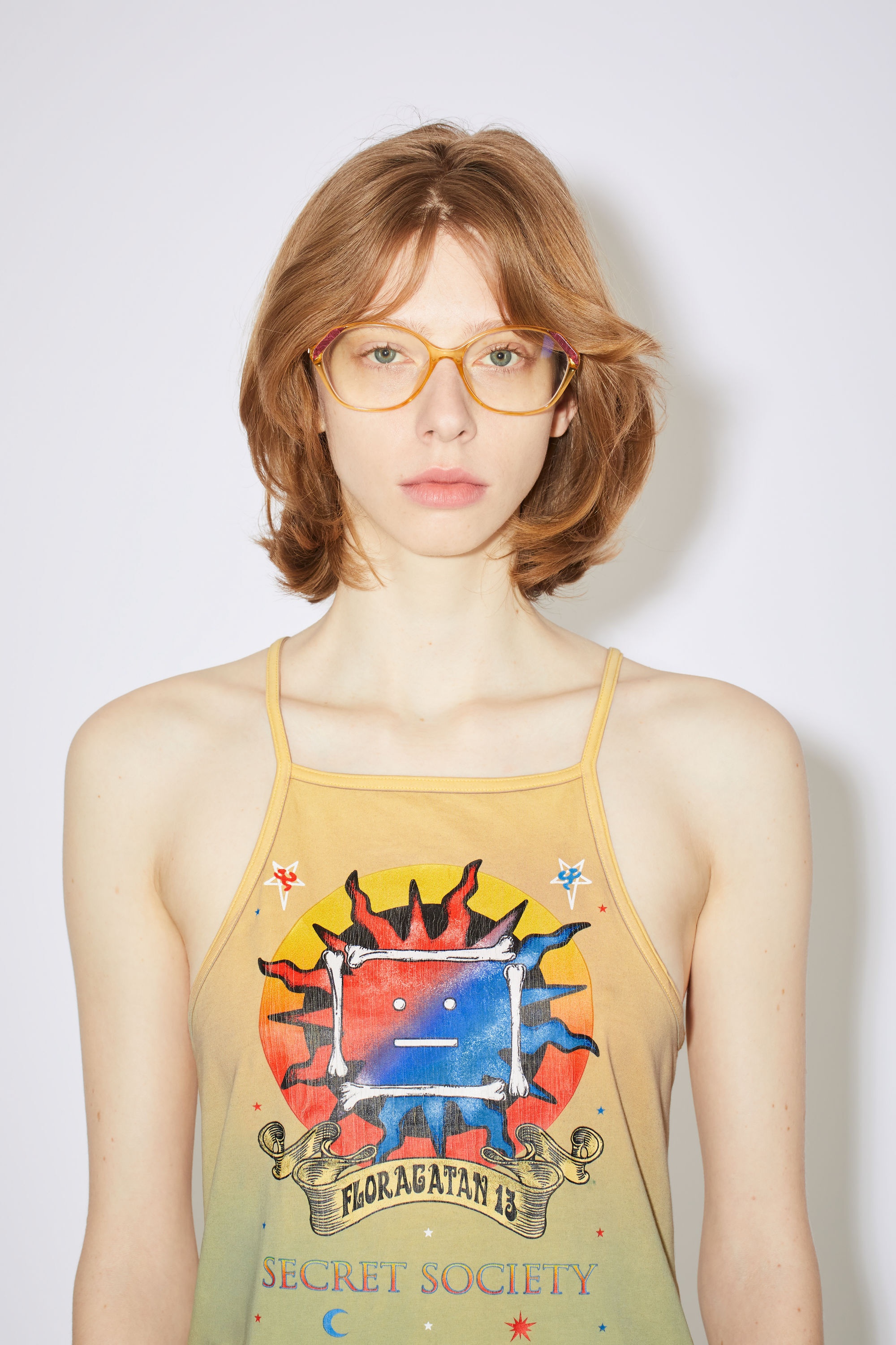 Screen print dress - Yellow/brown - 4