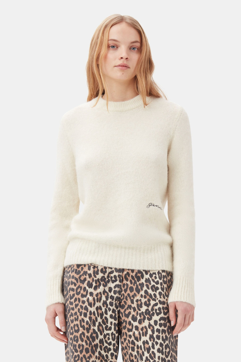 GANNI WHITE BRUSHED ALPACA O-NECK SWEATER outlook
