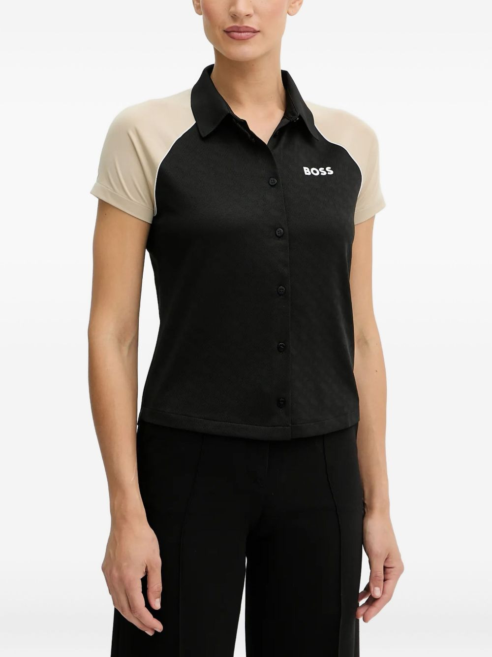 colour-block short-sleeved shirt - 1