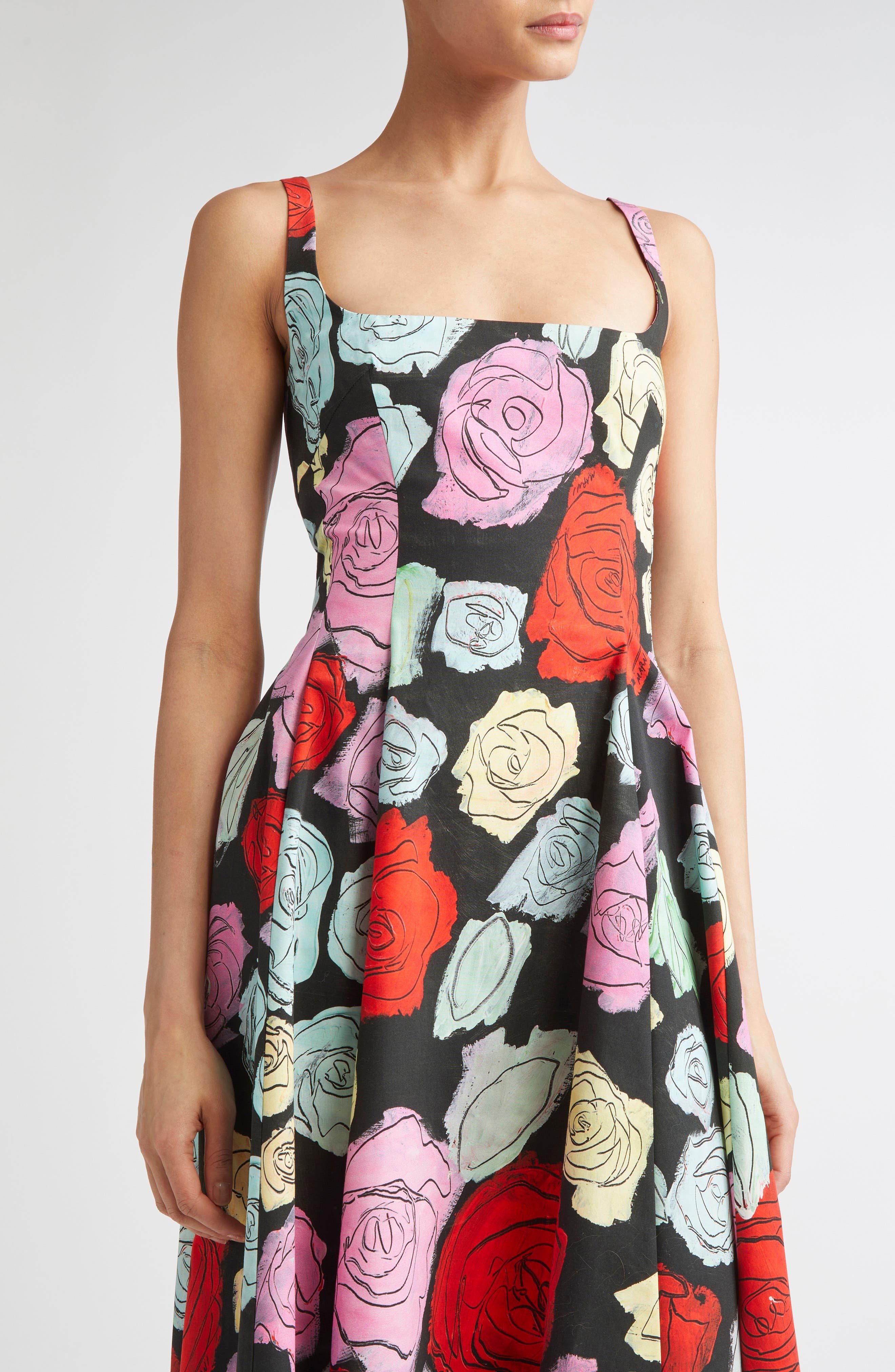 Marni Fantasy Floral Pleated Fit & Flare Midi Dress in Black at Nordstrom - 5
