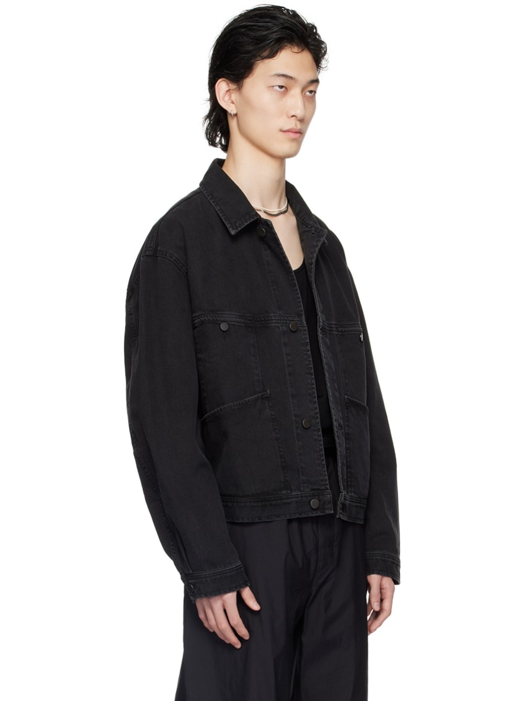 Black Four Pockets Denim Jacket - 2