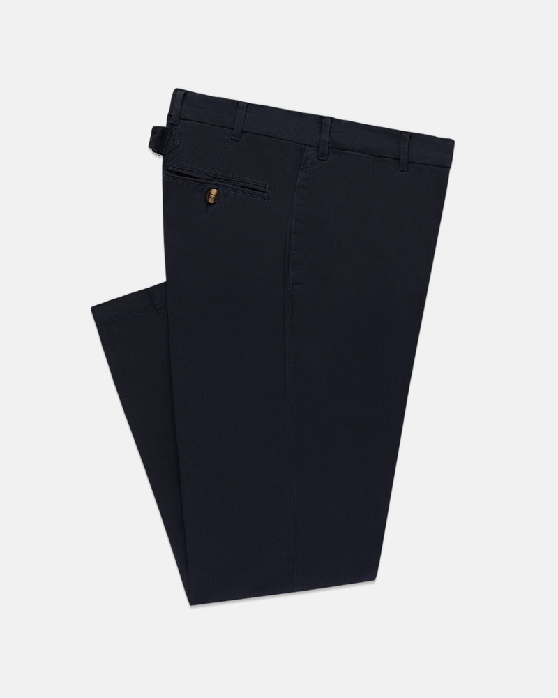NAVY CINCH-BACK COTTON CHINO TROUSER - TRIM FIT 1