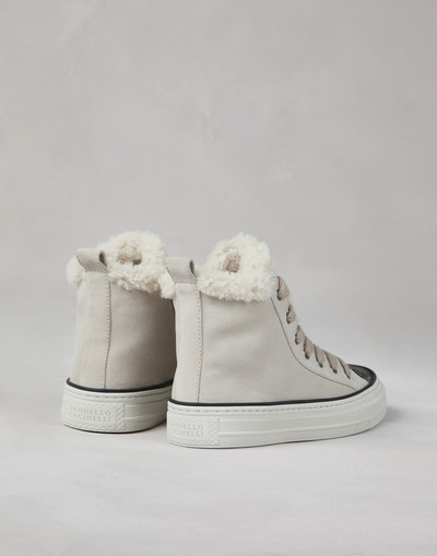 Brunello Cucinelli Suede high top sneakers with shearling lining and precious toe outlook