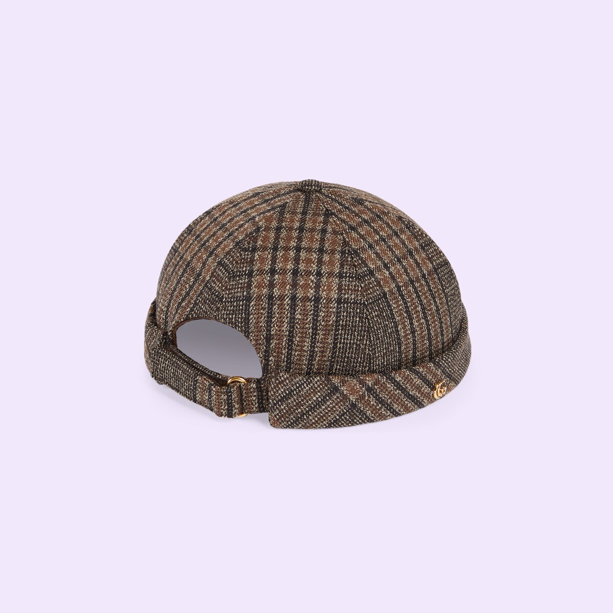 Check cotton hat with Double G - 5