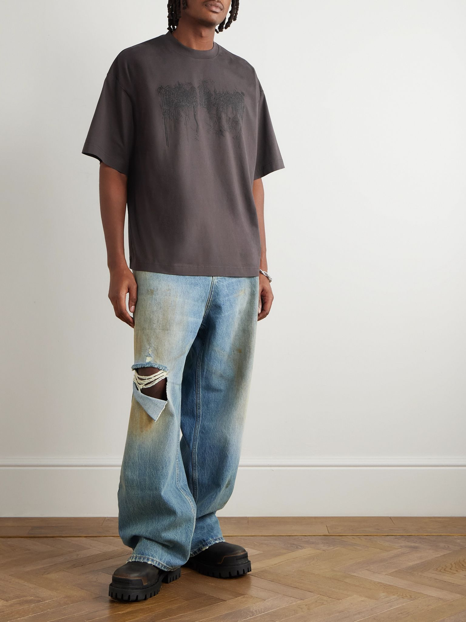 Oversized Logo-Print Cotton-Jersey T-Shirt Brown - 2