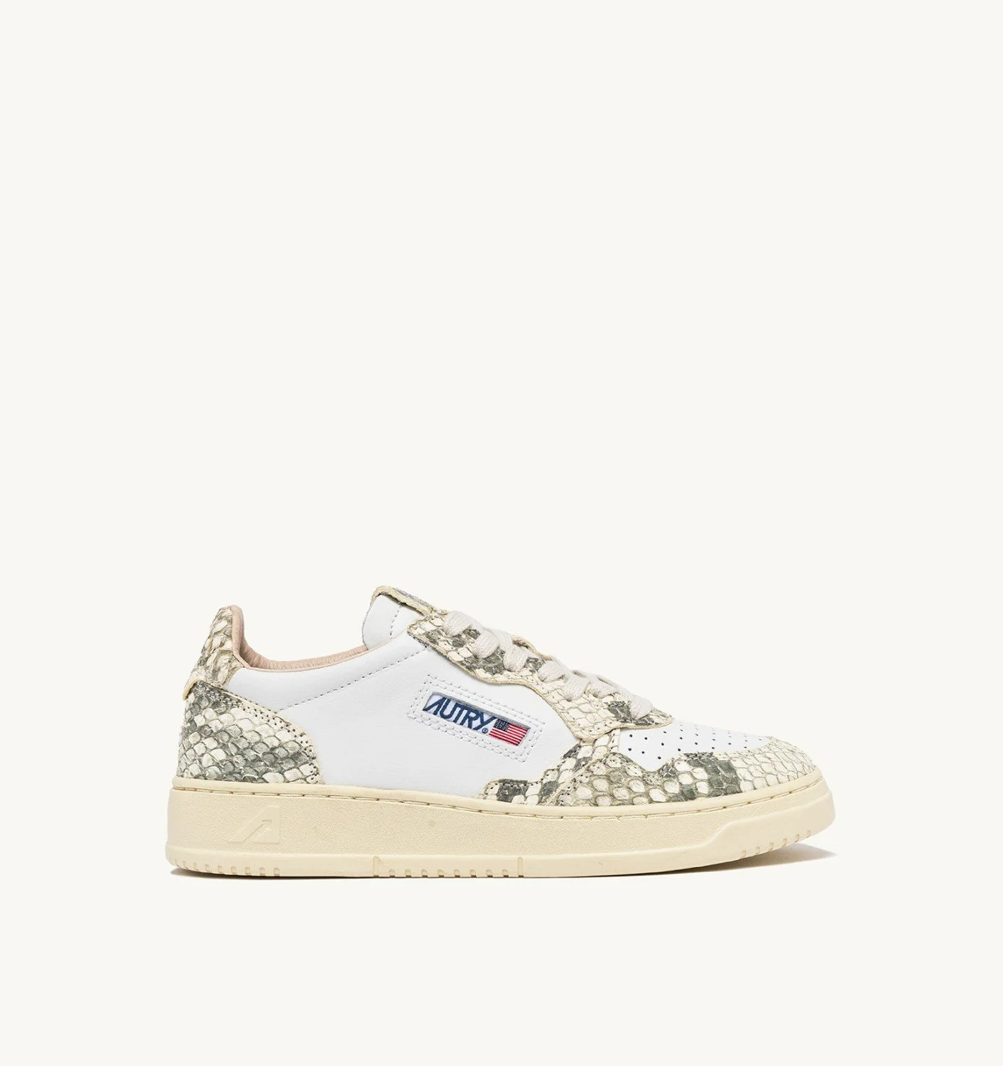 MEDALIST LOW SNEAKERS IN WHITE LEATHER WITH SNAKE DIAMOND PRINT - 1