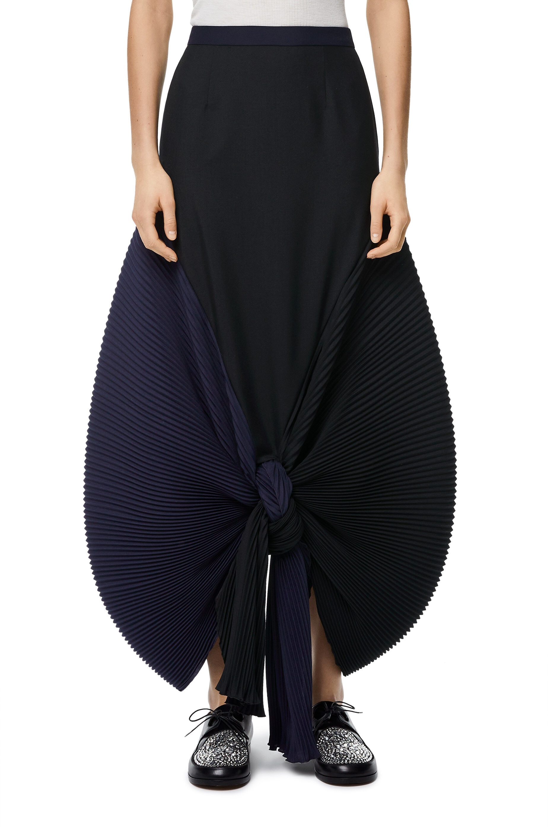 Pleated knot long skirt in wool - 3