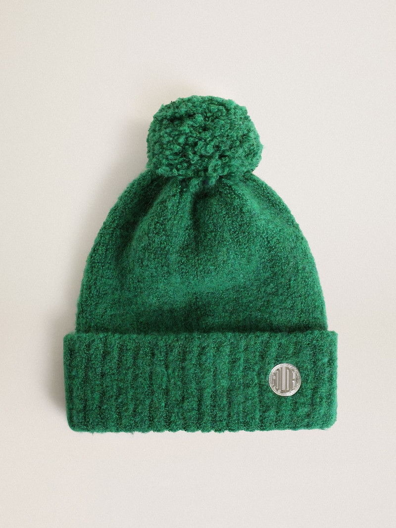 Journey Collection green wool beanie with pompom 1