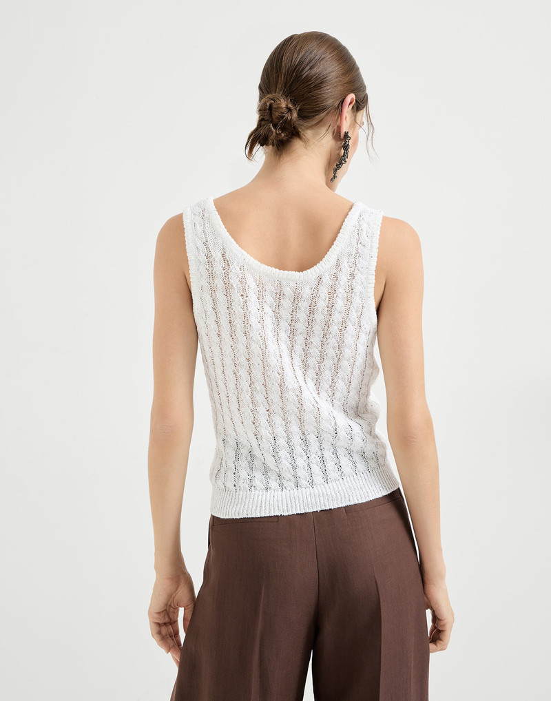 Brunello Cucinelli Linen dazzling cable openwork knit top outlook