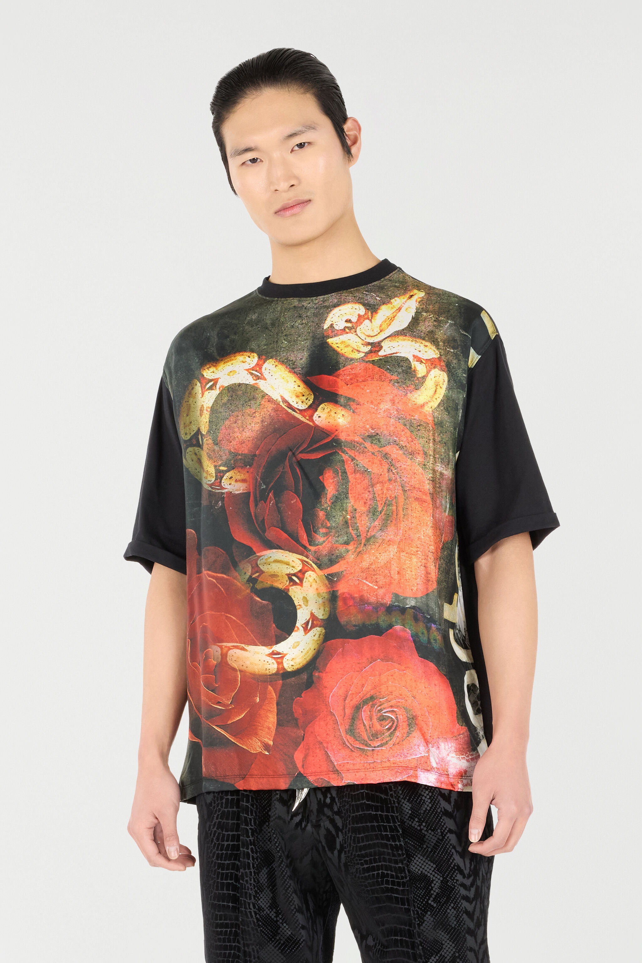 T-Shirt With Rose And Snake Print - 3