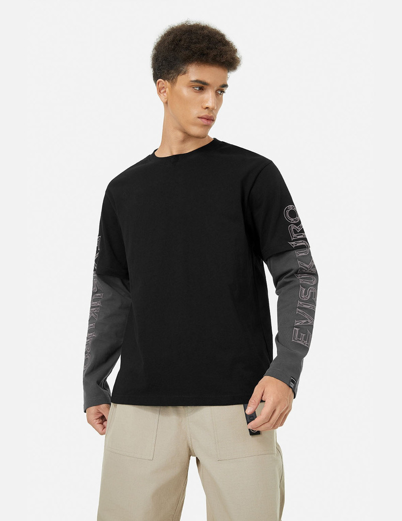 2-in-1 3D Logo Embroidery Loose Fit Long Sleeve T-shirt 5