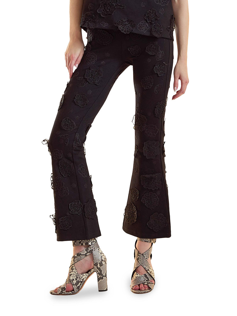 Women's 3D Floral Ponte-Knit Bootcut Pants - Black 1