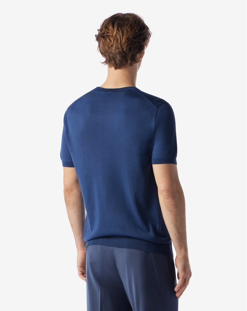 China blue pure silk crew neck knitwear 3