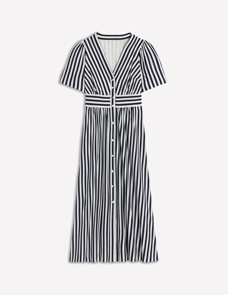 Natalia Jersey Tea Dress-French Navy, Ivory Stripe 1