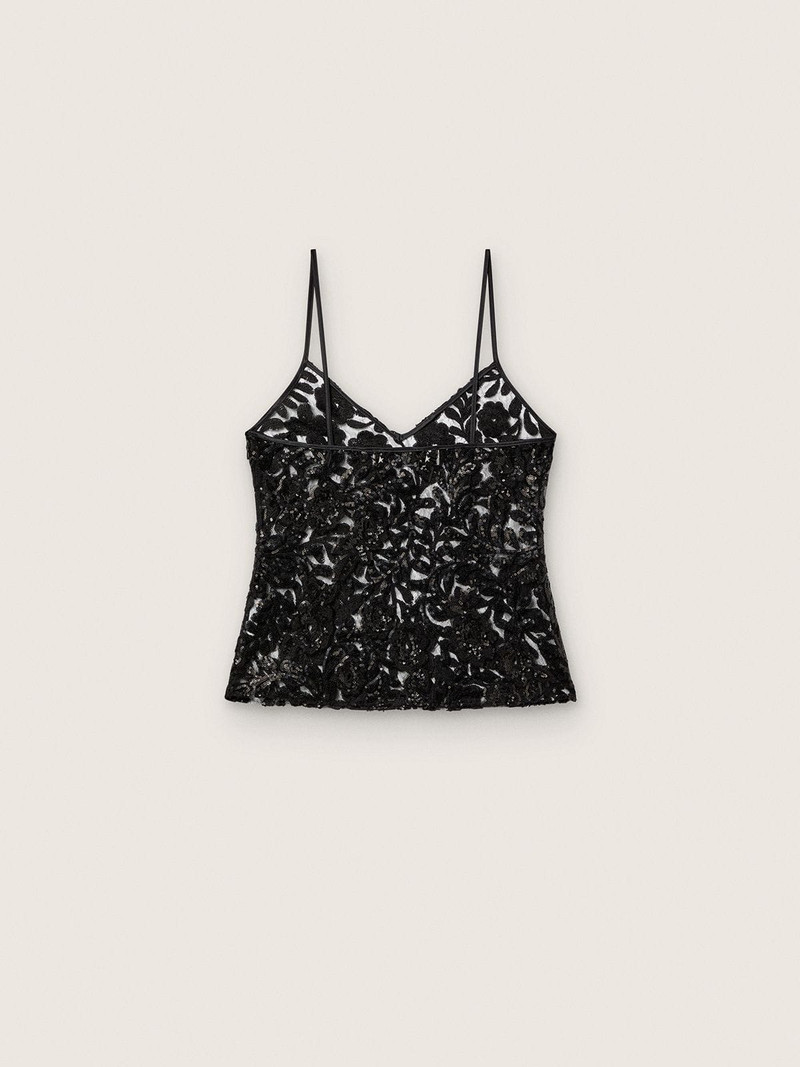 Golden Goose Women's top in black tulle with floral pattern in black sequins outlook