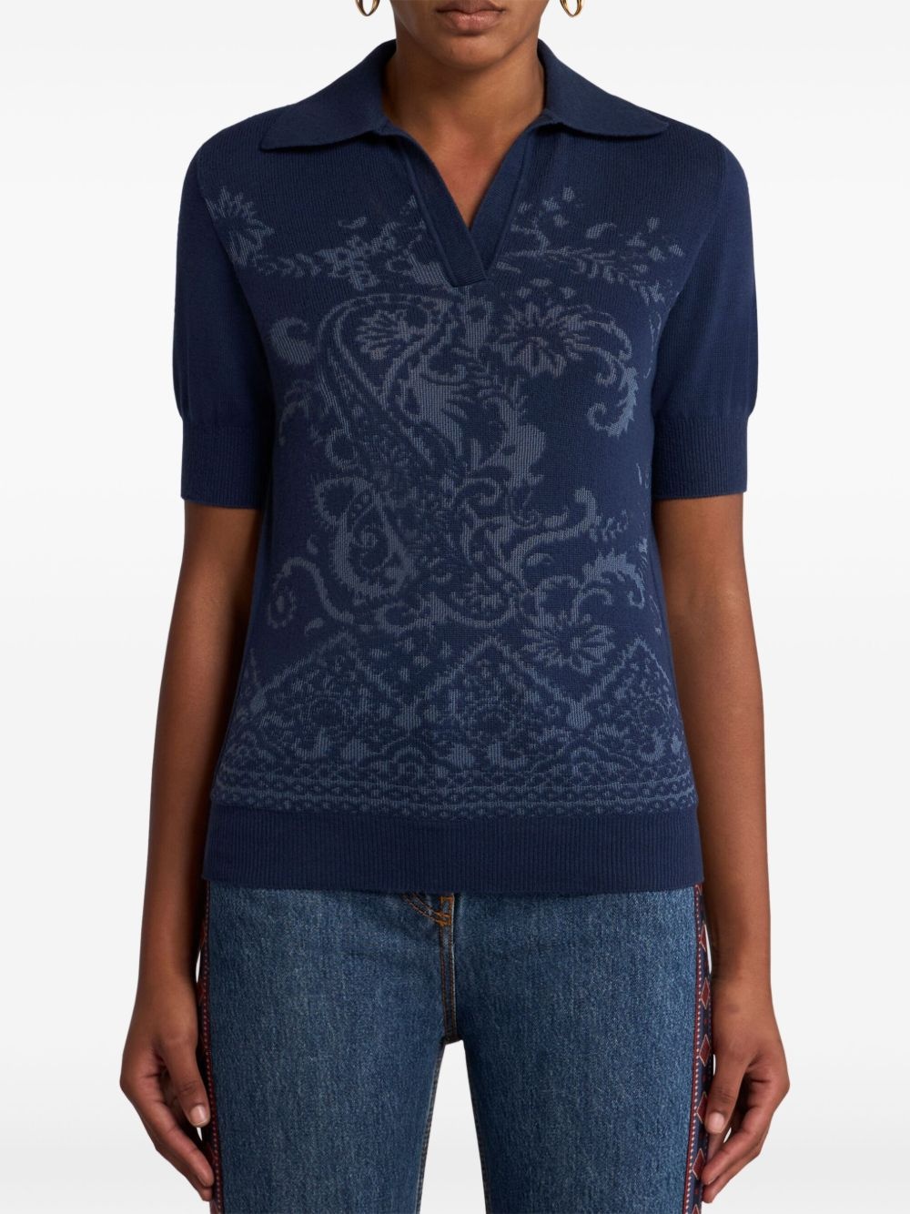 paisley-jacquard polo top - 2