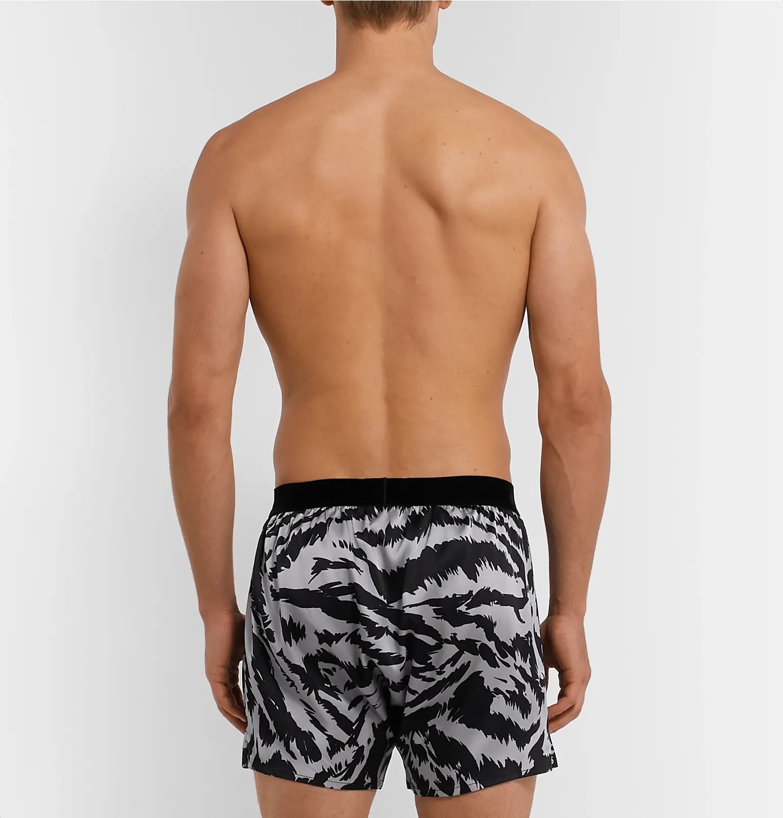 Velvet-Trimmed Zebra-Print Stretch-Silk Satin Boxer Shorts - 8