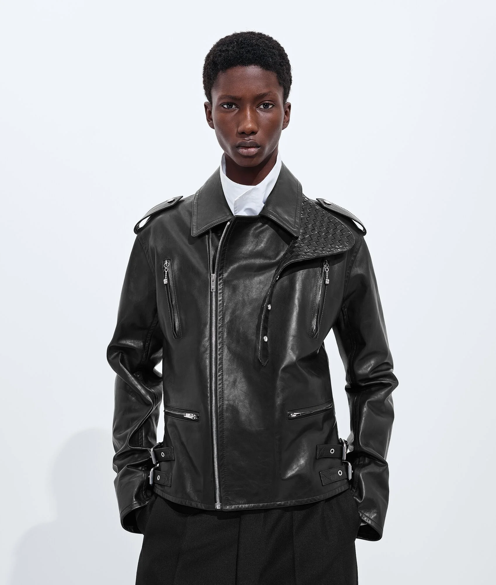 Rubbery Leather Biker Jacket - 1
