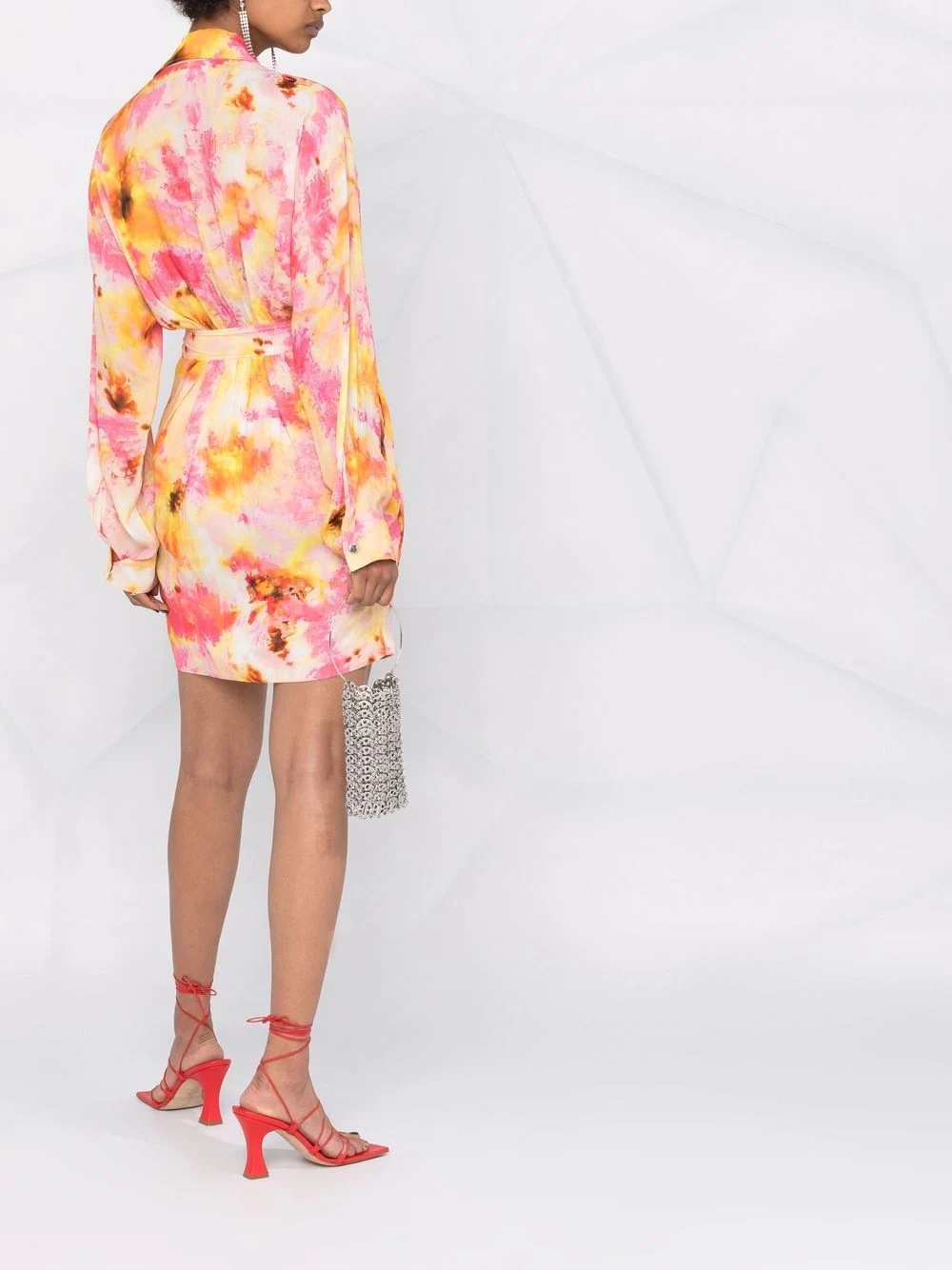 tie-dye print fitted-waist shirt dress - 4