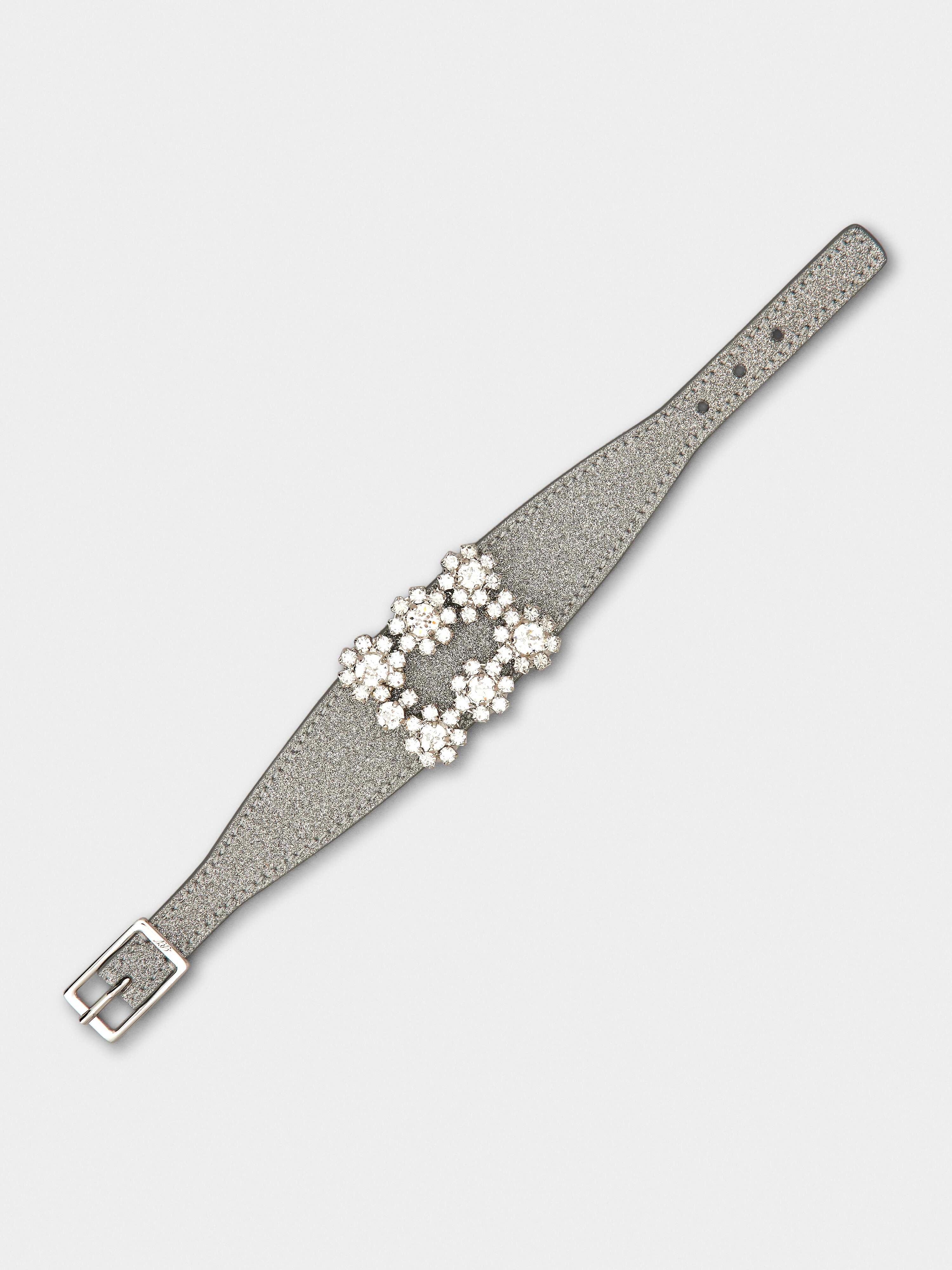 Flower Strass Buckle Bracelet in Fabrics and Leather - 3