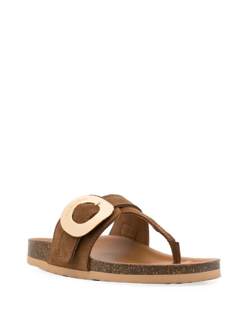 gold-tone plaque suede slides - 3