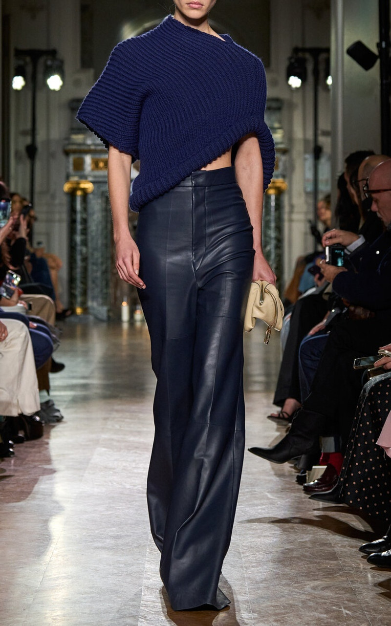 Victoria Beckham Lamb Leather High-Waisted Flared Pants black outlook