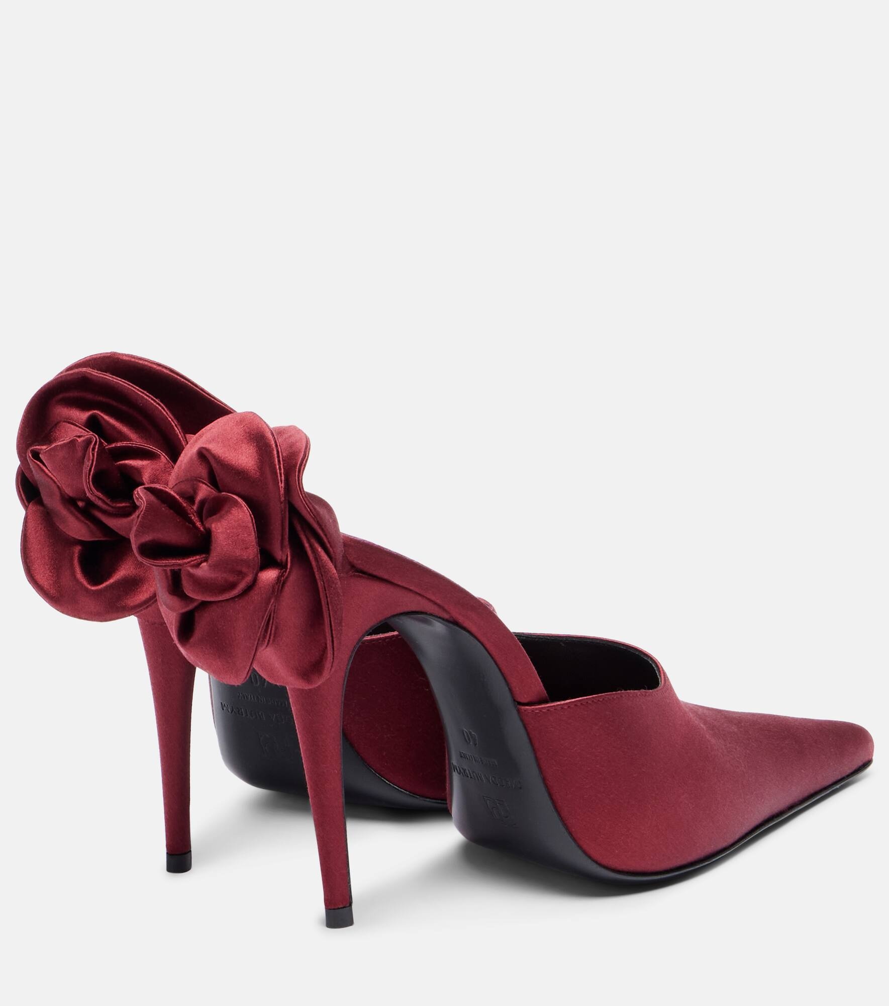 Floral-appliqué satin mules - 2