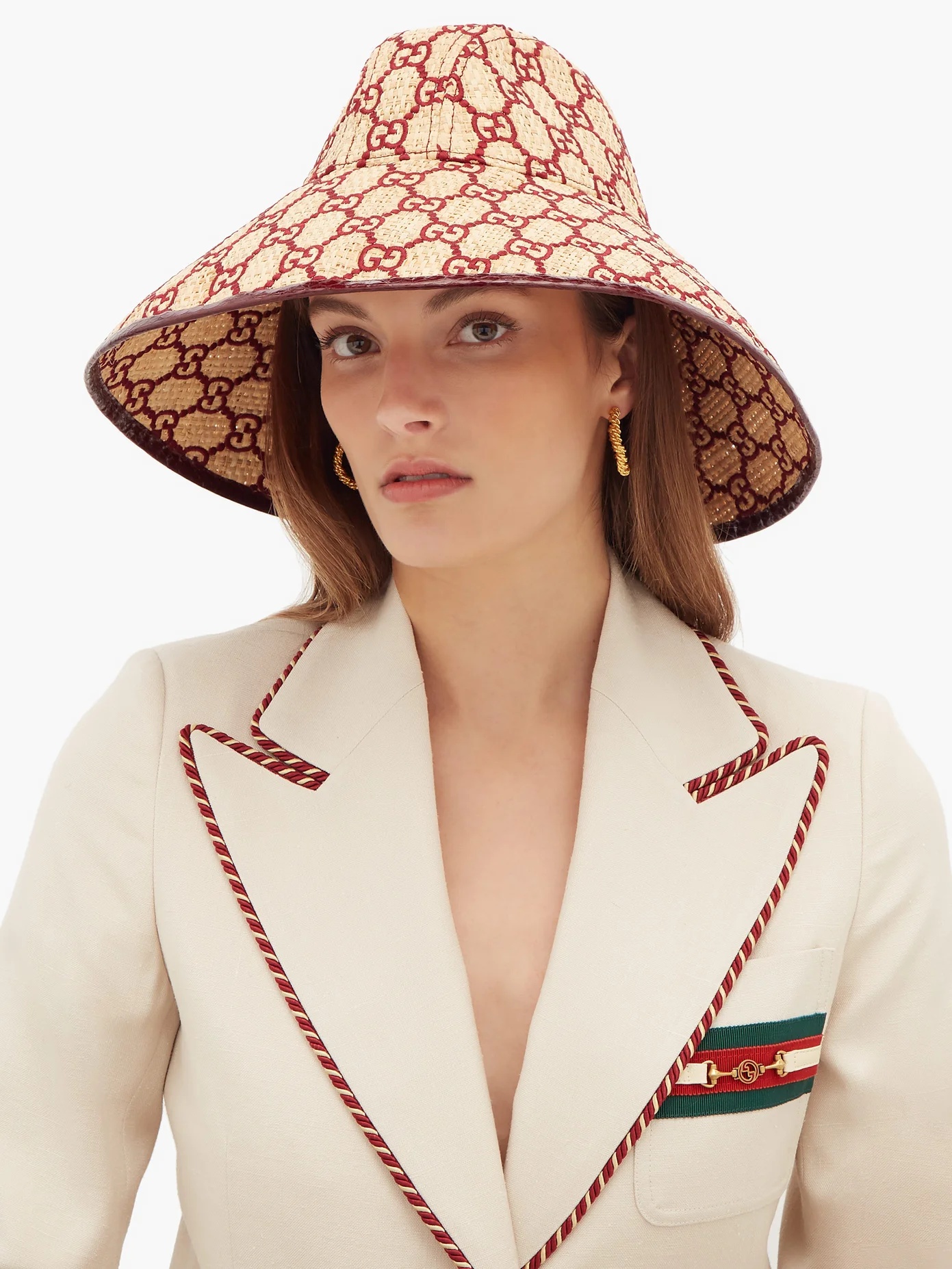 GG-embroidered raffia hat - 2