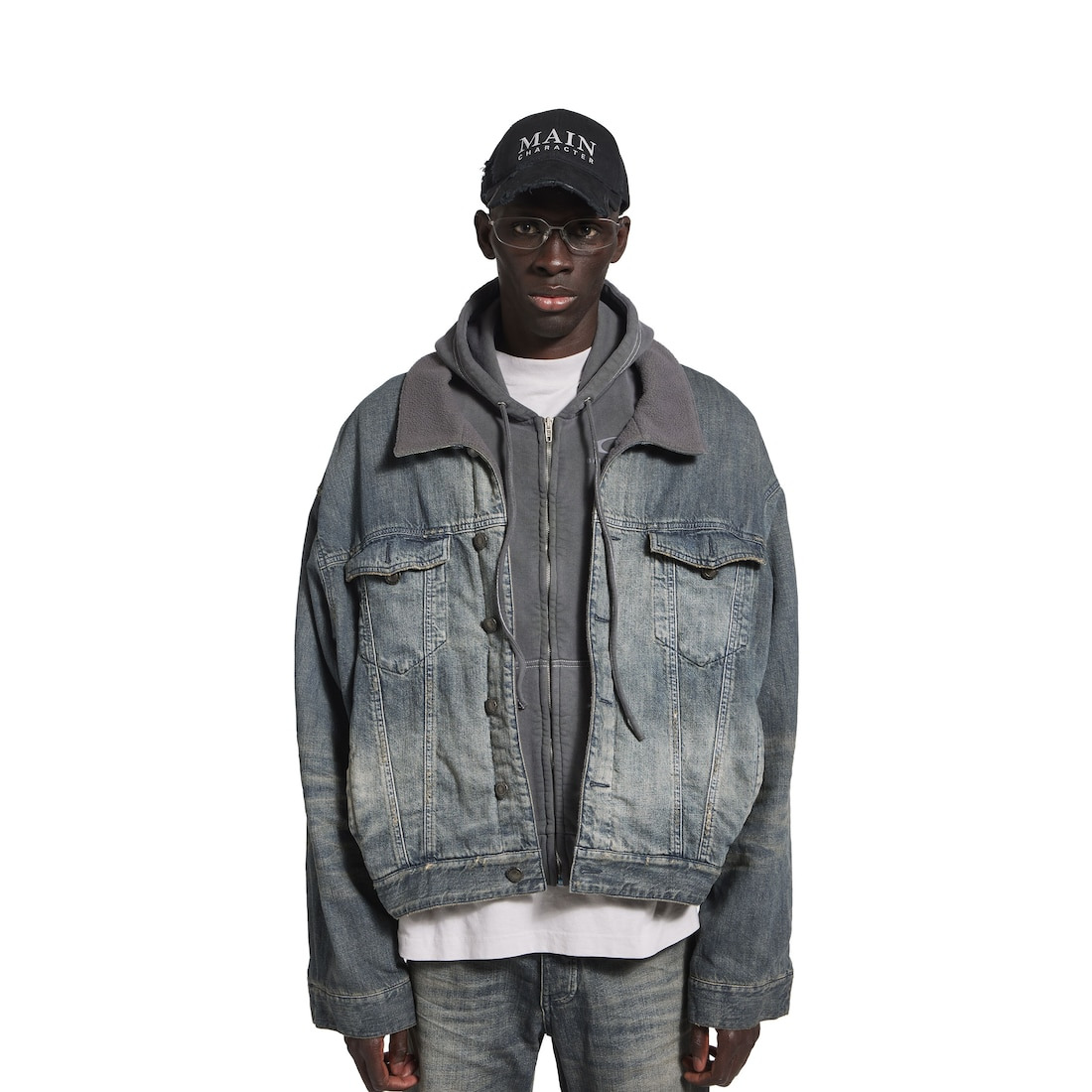 Men's Layered Lined Denim Jacket in Blue - 5