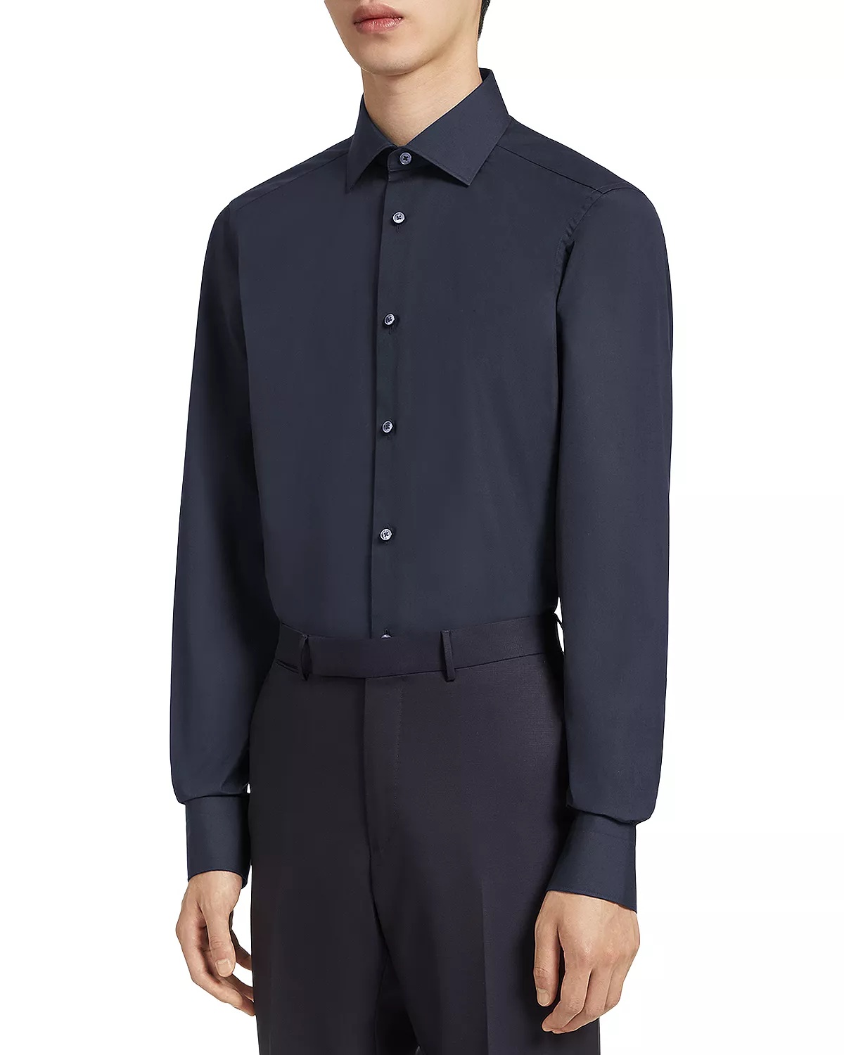 Navy Blue Trofeo™ Long Sleeve Tailored Fit Shirt - 1