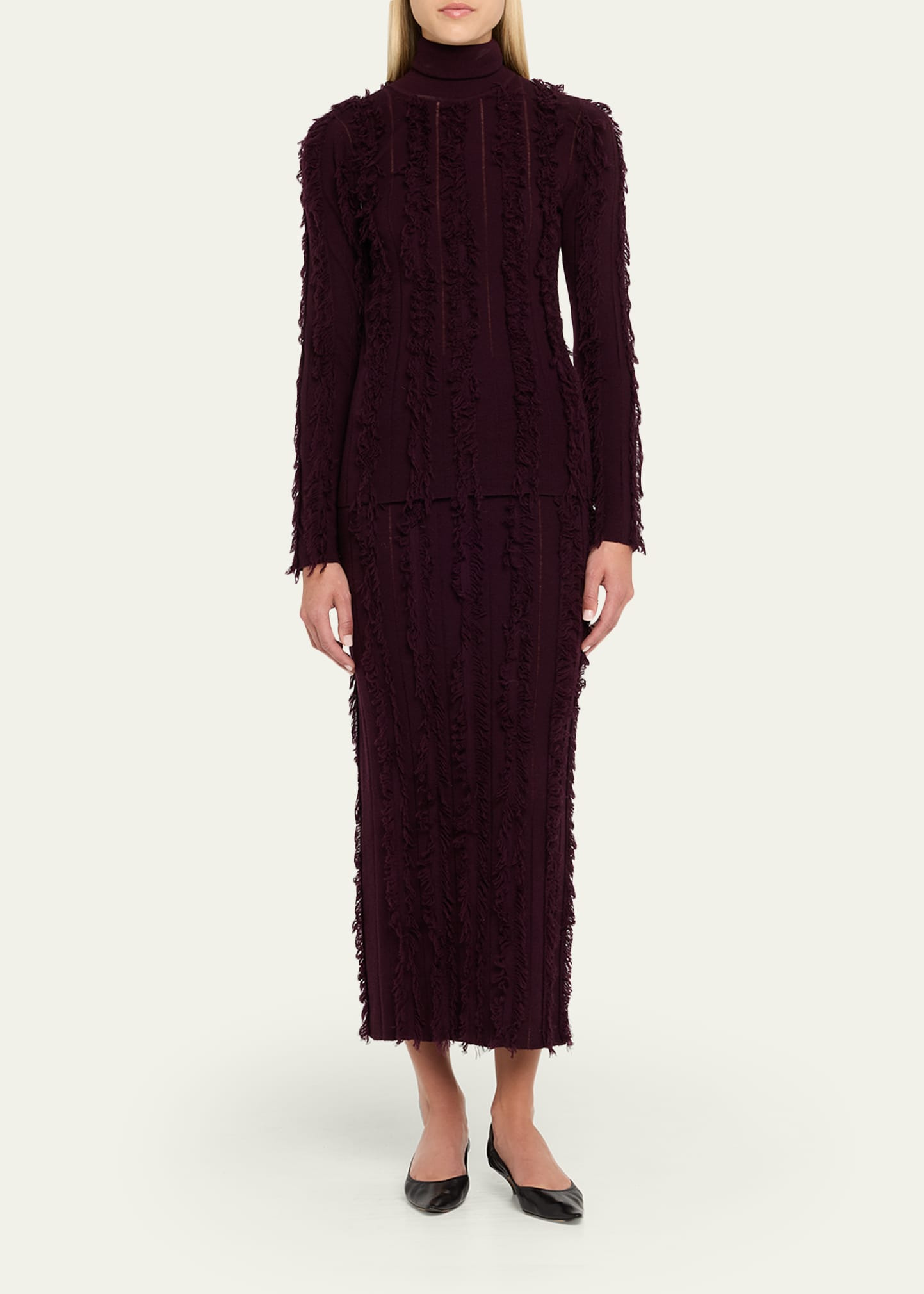 Evangeline Fringed Knit Maxi Pencil Skirt - 2