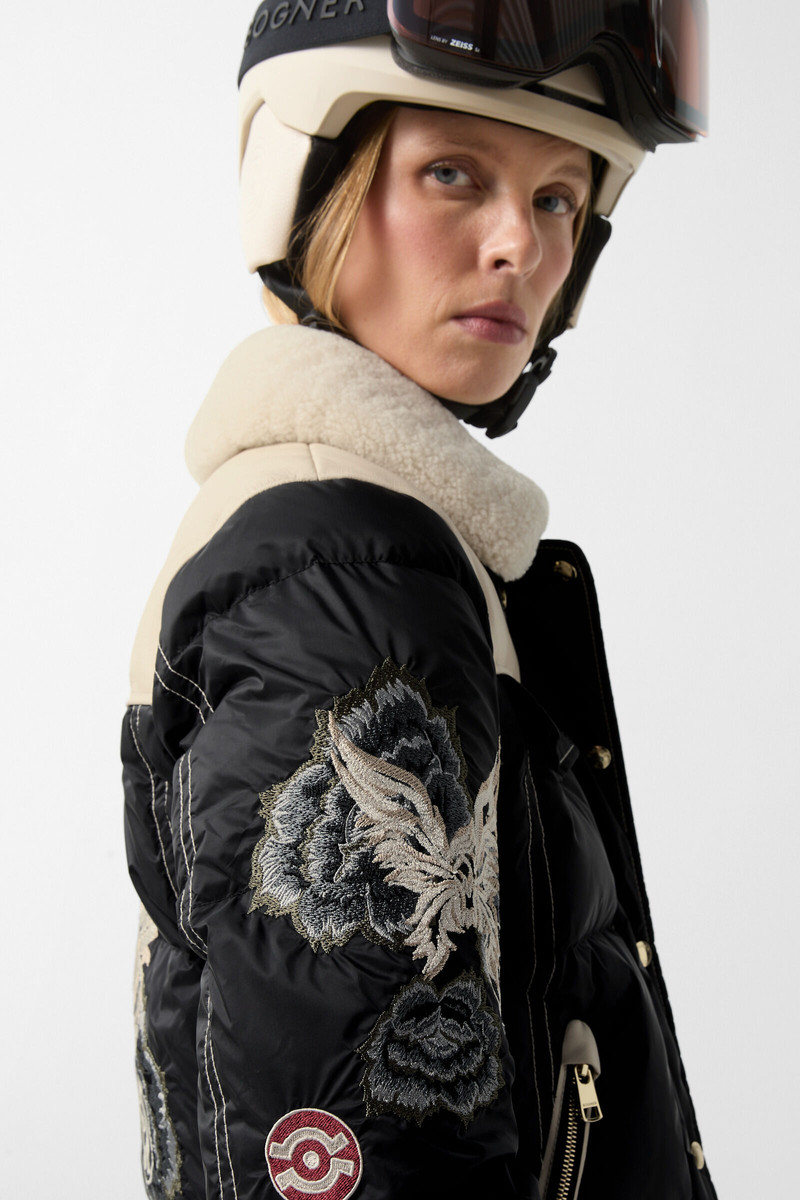 Amia down ski jacket in Black/cream 8