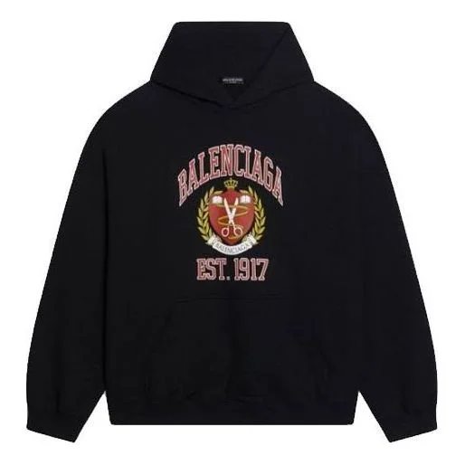 Balenciaga Est. 1917 College Logo Print Hoodie Wide Fit 'Black' 674986TLV901076 - 1