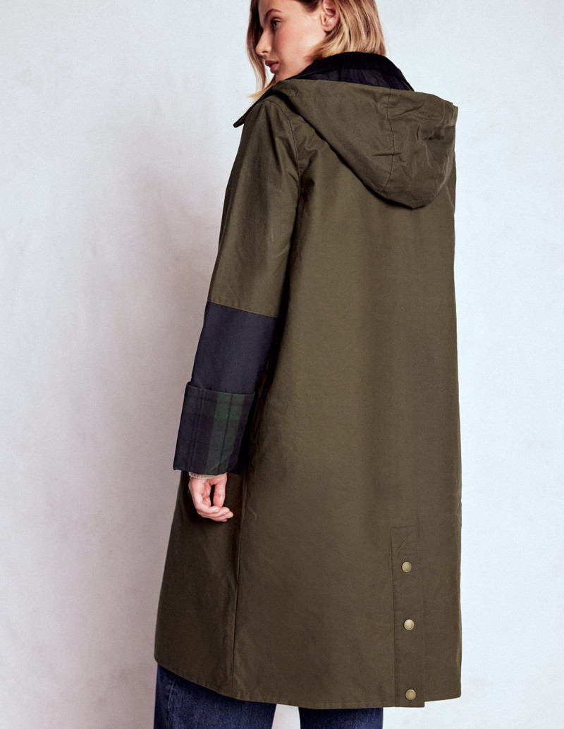Longline Wax Coat-Navy Khaki Colourblock 4