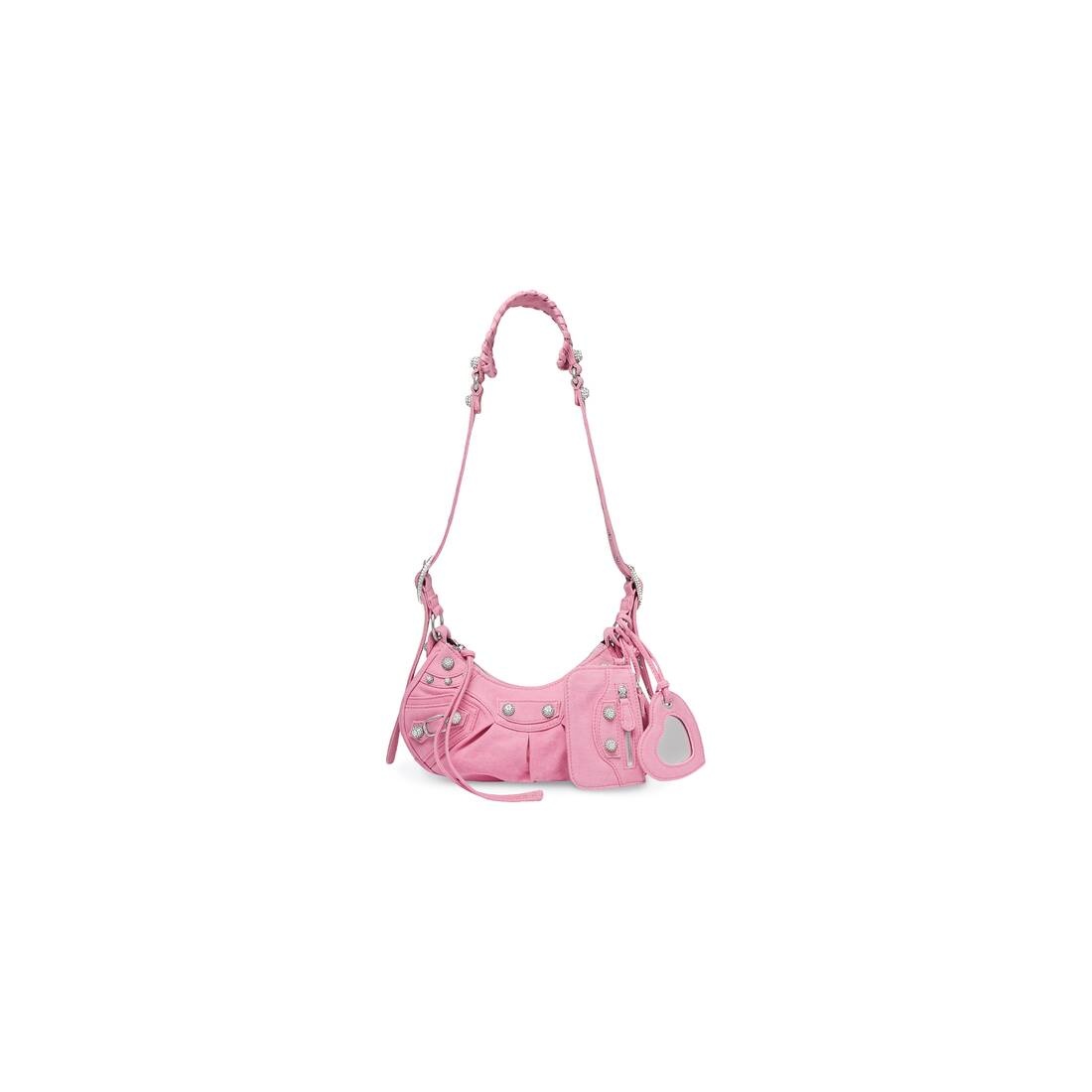 Women's Le Cagole Xs Shoulder Bag In Denim With Rhinestones in Pink - 1